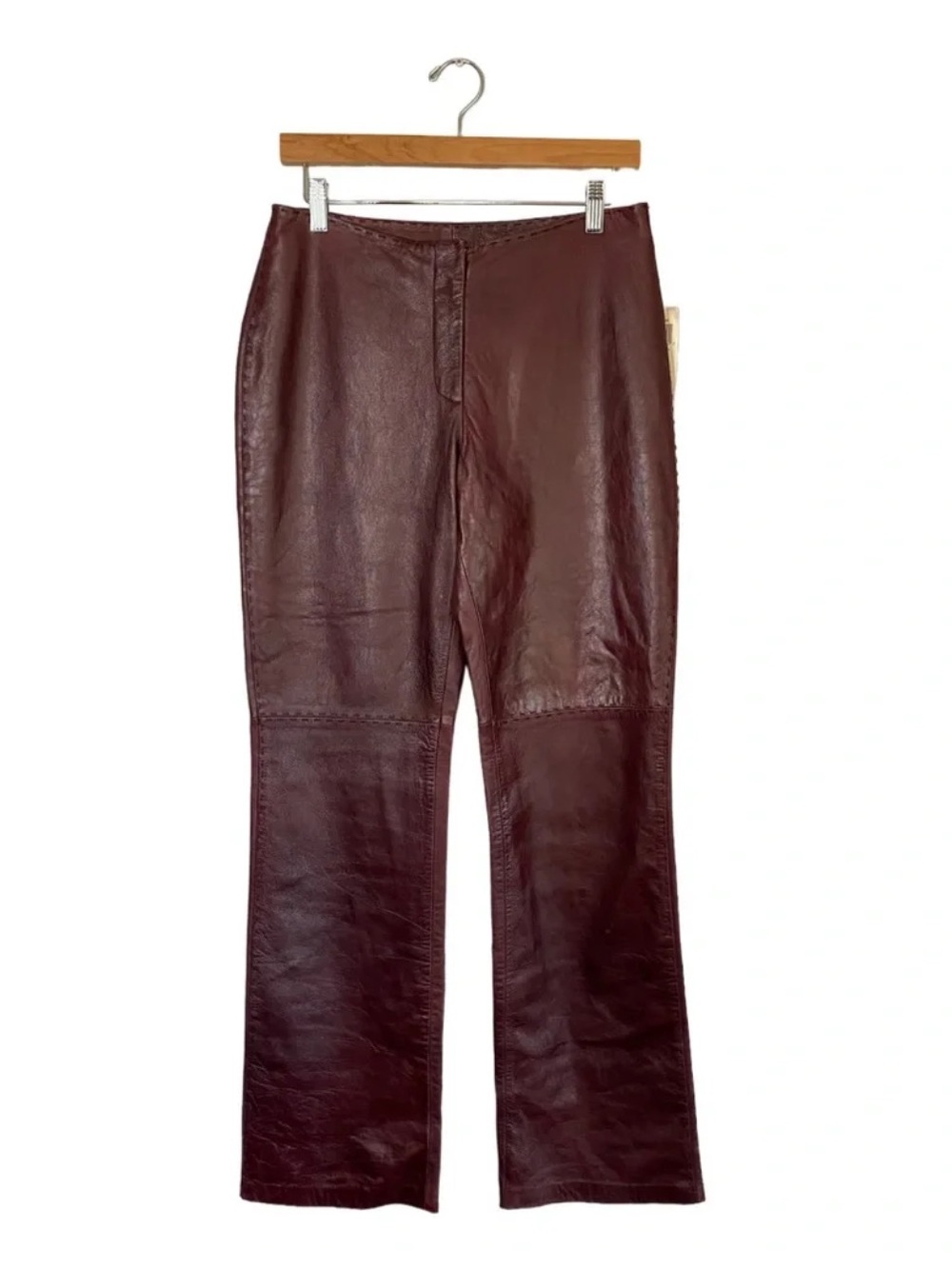 Vintage INC International Concepts Straight Leg Genuine Leather Burgundy Pants 4